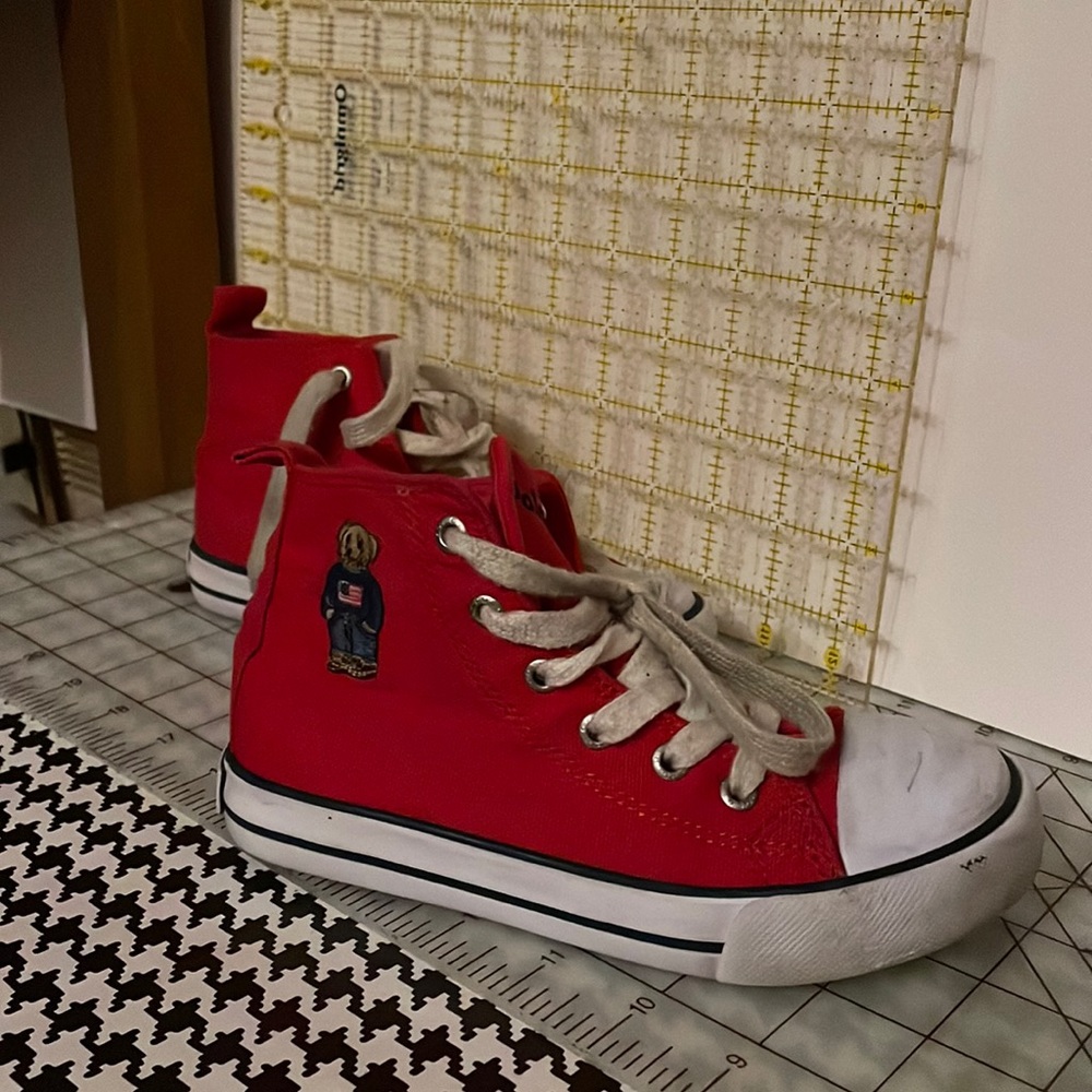 Polo Ralph Lauren bear high top chuck Taylor shoes size 12 kids
